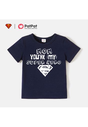 Superman Kid Boy Letter Print Short-sleeve Dark Blue Cotton Tee