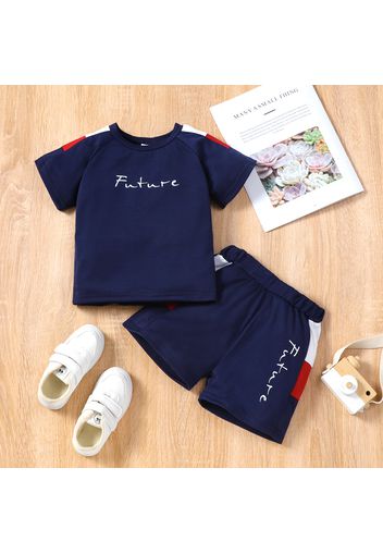 2pcs Toddler Boy Casual Colorblock Letter Print Tee & Shorts Set