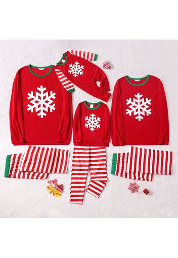 Christmas Snowflake Pattern Red Stripe Family Matching Long-sleeve Pajamas Sets(Flame Resistant)