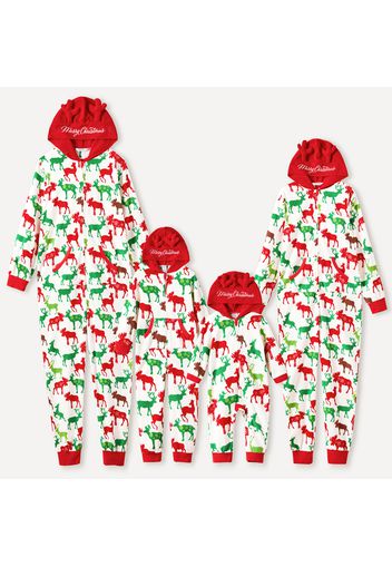 Christmas All Over Reindeer Print Family Matching Long-sleeve Hooded Thickened Polar Fleece Onesies Pajamas Sets (Flame Resistant)