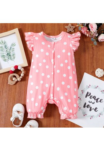 Baby Girl All Over Dots/Butterfly Print Flutter-sleeve Snap Romper