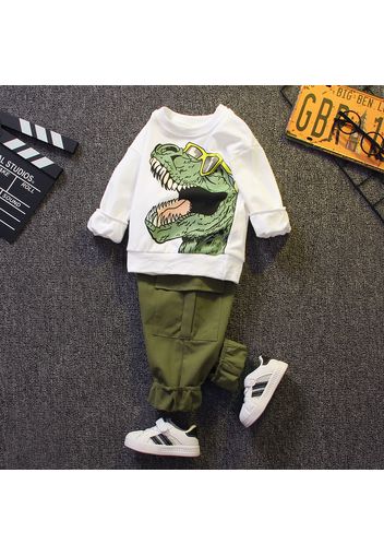 2pcs Kid Boy Animal Dinosaur Print Pullover Sweatshirt and Pocket Design Cargo Pants Set