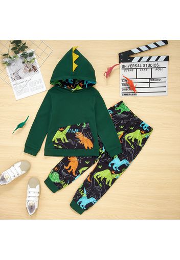 2-piece Kid Boy Animal Dinosaur Print Hoodie Sweatshirt and Pants Casual Set