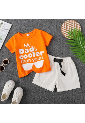 Father's Day 2pcs Toddler Boy Trendy Letter Print Tee and Belted Cargo Shorts Set