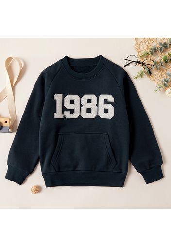 Kid Boy Number Embroidered Fleece Lined Raglan Sleeve Pullover Sweatshirt