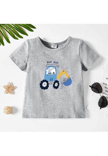 Toddler Boy Graphic Mouse and Excavator and Letter Print Short-sleeve Tee