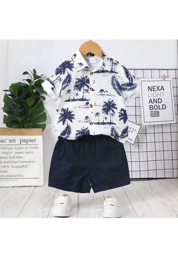 2pcs Toddler Boy Playful Floral Tree Print Shirt and Shorts Set