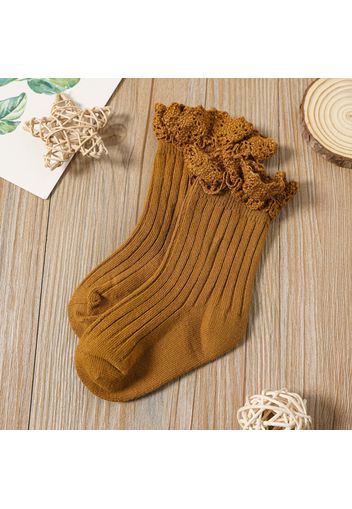 Toddler / Kid Brimmed Eyelet Lace Trim Double Needle Ribbed Socks