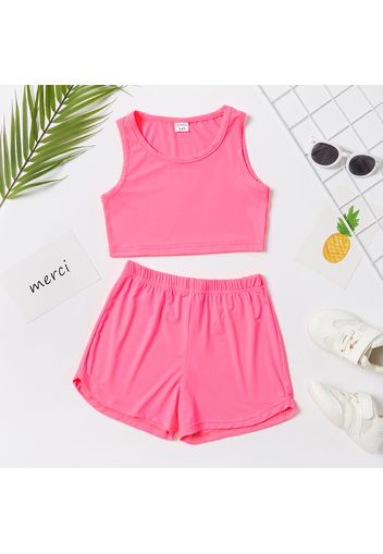 2-piece Toddler Girl Basic Solid Tank Top and Shorts Athletic Set