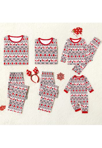 Christmas All Over Print Red Family Matching Long-sleeve Pajamas Sets (Flame Resistant)