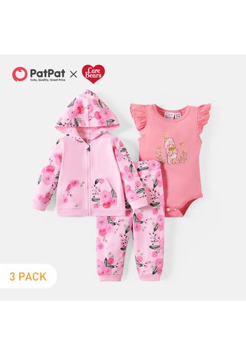 Care Bears Baby Girl 3-pack Cotton Hooded Sweatshirt and Pants and Romper Sets