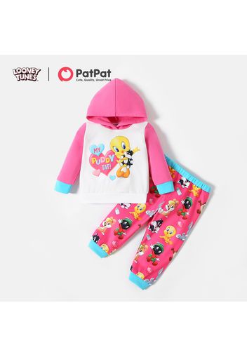 Looney Tunes 2-piece Baby Girl  Tweety Pink Heart Sweatshirt and Allover Pants Set