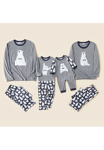 Christmas Polar Bear and Letter Print Grey Family Matching Long-sleeve Pajamas Sets (Flame Resistant)