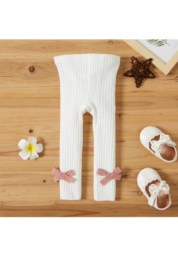 100% Cotton Solid Ribbed Bowknot Baby Stretchy Leggings