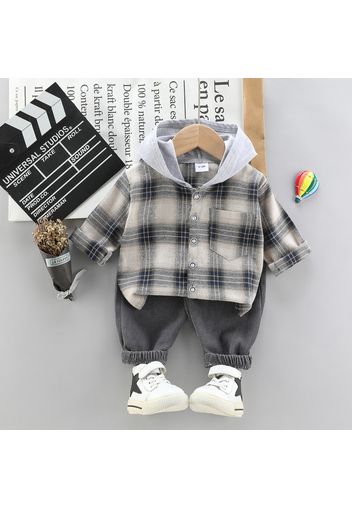 2pcs Plaid Print Hooded Long-sleeve Baby Set