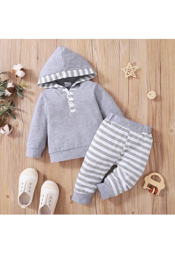 2-piece Baby Girl/Boy Striped Button Design Hoodie Sweatshirt and Pants Set