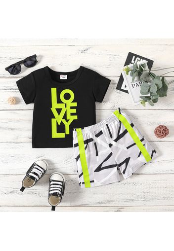 2pcs Baby Boy/Girl 95% Cotton Short-sleeve Letter Print T-shirt and Geometric Print Shorts Set