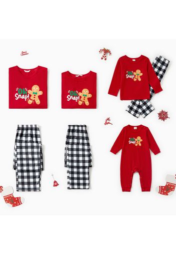 Cartoon Print Red T-shirts and Plaid Pants Family Matching Pajamas Set (Flame Resistant)