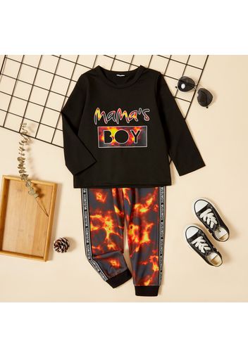 2-piece Toddler Boy Letter Flame Print Long-sleeve Top and Pants Set