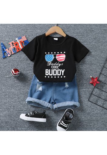 Independence Day 2pcs Toddler Boy Ripped Denim Shorts and Letter Print Tee Set