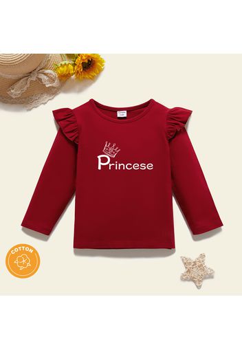 Toddler Girl Graphic Letter and Crown Print Ruffled Long-sleeve Tee