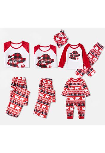 Christmas Plaid Bear and Letter Print Red Family Matching Raglan Long-sleeve Pajamas Sets (Flame Resistant)