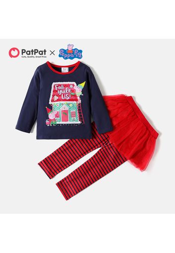 Peppa Pig 2-piece Toddler Girl Christmas Top and Stripe Mesh Leggings Set