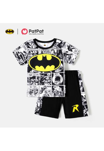 Batman 2pcs Kid Boy Allover Print Short-sleeve Tee and Colorblock Splice Shorts Set