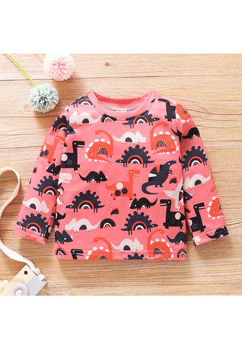 Toddler Girl Dinosaur Rainbow Print Long-sleeve Tee