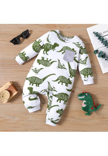 Baby Boy Allover Dinosaur & Letter Print Long-sleeve Jumpsuit