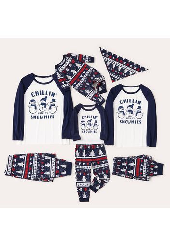 Christmas Snowman and Letter Print Family Matching Long-sleeve Crewneck Pajamas Sets (Flame Resistant)