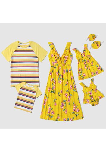 Mosaic Floral Print and Stripe Family Matching Sets