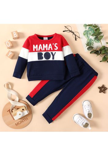 2pcs Baby Boy Letter Print Color Block Long-sleeve Sweatshirt and Sweatpants Set