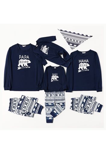 Christmas Polar Bear and Letter Print Dark Blue Family Matching Long-sleeve Pajamas Sets (Flame Resistant)