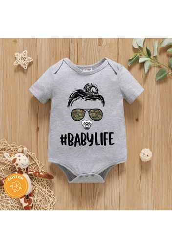 Baby Boy 95% Cotton Short-sleeve Graphic Grey Romper