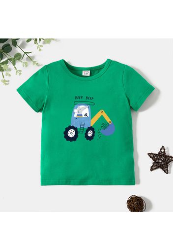 Toddler Boy Graphic Mouse and Excavator and Letter Print Short-sleeve Tee