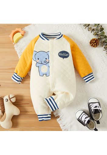 Cartoon Elephant and Letter Print Raglan Long Sleeve Baby Quilted Jumpsuit