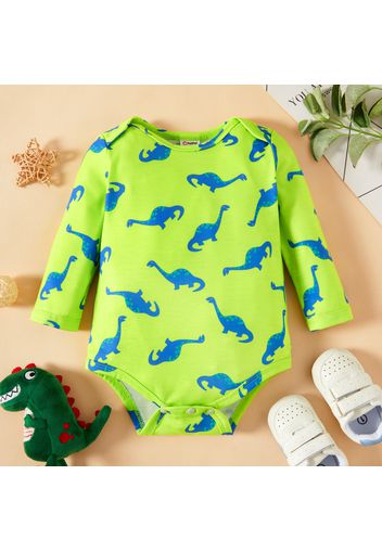 Baby Boy Multicolor Cartoon Dinosaur Long-sleeve Romper Onesie