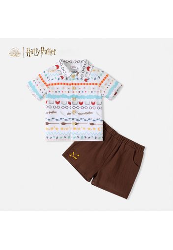 Harry Potter 2pcs Baby Boy Allover Print Short-sleeve Button Up Shirt and 100% Cotton Shorts Set