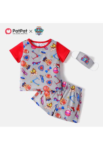 PAW Patrol 3pcs Toddler Boy Striped/Allover Print Short-sleeve Tee, Shorts and Mask Set