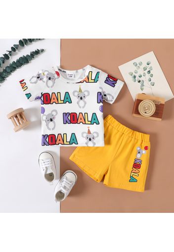 2pcs Baby Boy/Girl 95% Cotton Shorts and Allover Cartoon Koala & Letter Print Short-sleeve T-shirt Set