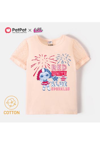 L.O.L. SURPRISE! Kid Girl 100% Cotton Letter Print Independence Day Mesh Short-sleeve Tee