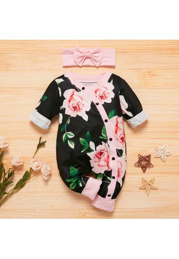 2pcs Floral Allover Long-sleeve Baby Set