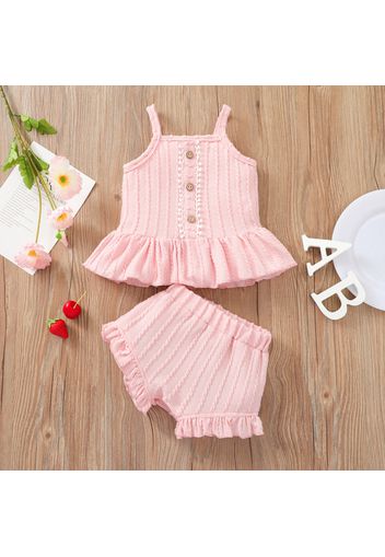 2pcs Solid Ruffled Sleeveless Knitted Baby Set