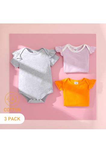 3-Pack Baby Cotton Solid Color  & Striped Romper Jumpsuit Set