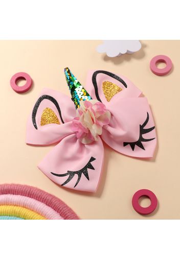 Floral Sequin Ribbed Unicorn Bow Hair Clip Hair Accessory for Girls