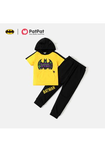 Batman 2-piece Kid Boy Hooded Short-sleeve Tee and Letter Print Elasticized Black Pants Set