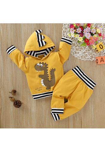 2pcs Dinosaur and Stripe Print Long-sleeve Yellow Baby Set