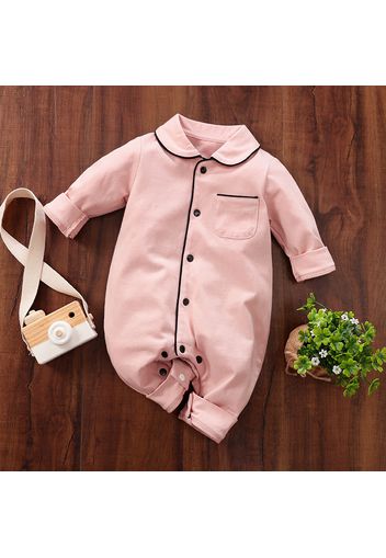 100% Cotton Solid Polo Collar Long-sleeve Baby Jumpsuit