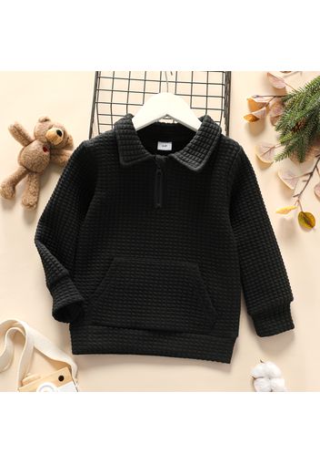 Toddler Girl/Boy Waffle Textured Zipper Solid Sweatshirt